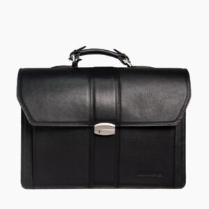 Vue de face du cartable en cuir noir