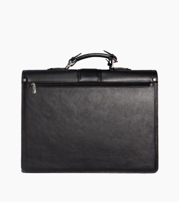 Vue de dos du cartable en cuir noir