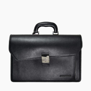 Vue de face du cartable en cuir noir