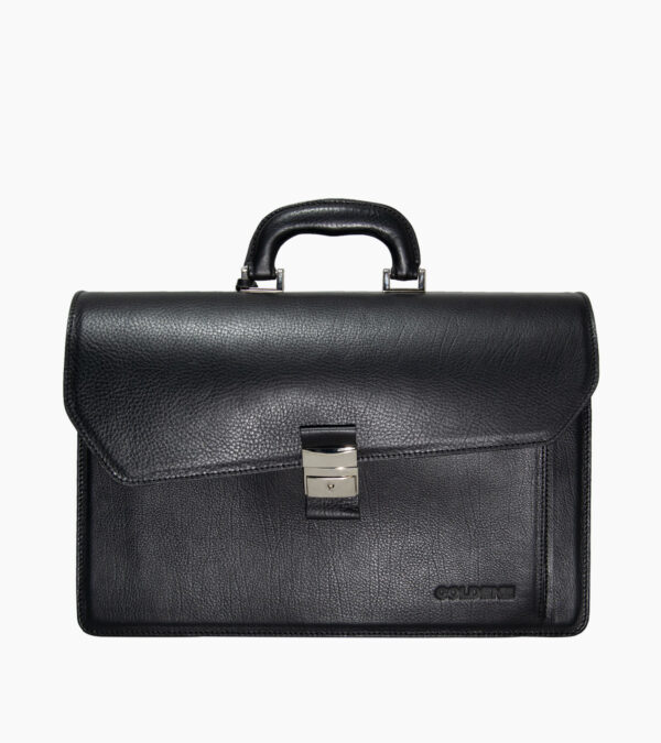 Vue de face du cartable en cuir noir