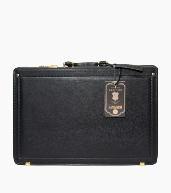 Vue de dos de la mallette en cuir noir