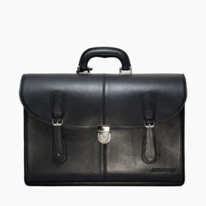 Vue de face du cartable en cuir noir