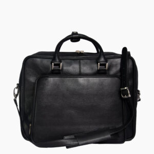 Vue de face serviette en cuir noir