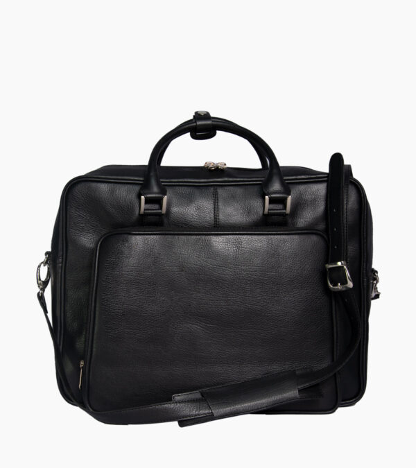 Vue de face serviette en cuir noir