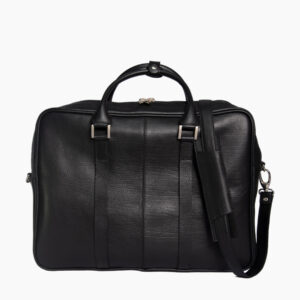 Vue de dos serviette en cuir noir