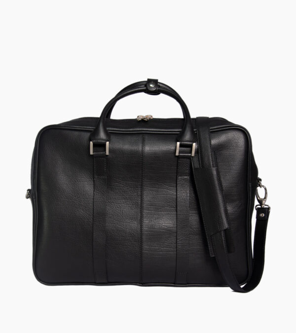 Vue de dos serviette en cuir noir