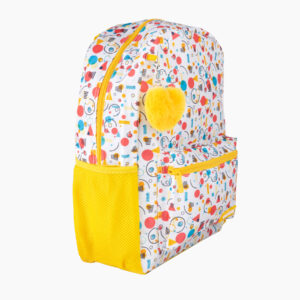 Sac à dos fille FLOWER – Imprimé coloré, porte-clé peluche, léger et confortable  | Primaire & Collège | GOLDEN SBM - Jaune – Image 3