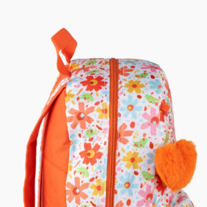 Sac à dos fille FLOWER – Imprimé coloré, porte-clé peluche, léger et confortable  | Primaire & Collège | GOLDEN SBM - Orange – Image 5