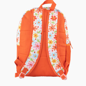 Sac à dos fille FLOWER – Imprimé coloré, porte-clé peluche, léger et confortable  | Primaire & Collège | GOLDEN SBM - Orange – Image 4