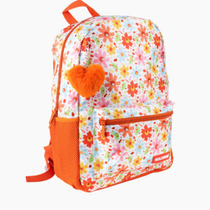 Sac à dos fille FLOWER – Imprimé coloré, porte-clé peluche, léger et confortable  | Primaire & Collège | GOLDEN SBM - Orange – Image 3
