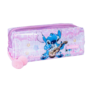 Trousse Rectangulaire Shiny-Stitch – Finition Brillante, Motif Stitch | Maternelle & Primaire | GOLDEN SBM – Rose – Image 1